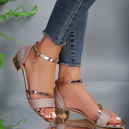 Women Sandals 2025 Summer New Fashion Sexy Medium High Heel Outdoor Sandals Elegant Casual Comfortable Wedding Shoes for Women