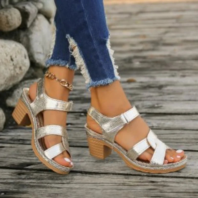 Women Platform High Heels Sandals 2024 Summer Dress Chunky Open Toe Shoes New Design Brand Slingback Sandals Female Zapatos Muje