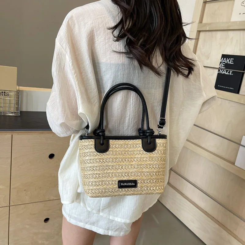 Seaside Vacation Beach Bag, Hand-woven Straw Hand-carried Women's Bag, 2025 New Summer Rainbow Single-shoulder Crossbody Bag