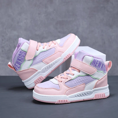 Winter plush and warm children's shoes, fashionable and trendy casual high top board shoes