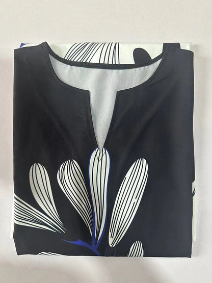 2024 European and American Cross Border Women's New Dress V-neck Sleeveless Sexy Printed Large Hem Foreign Trade Dress