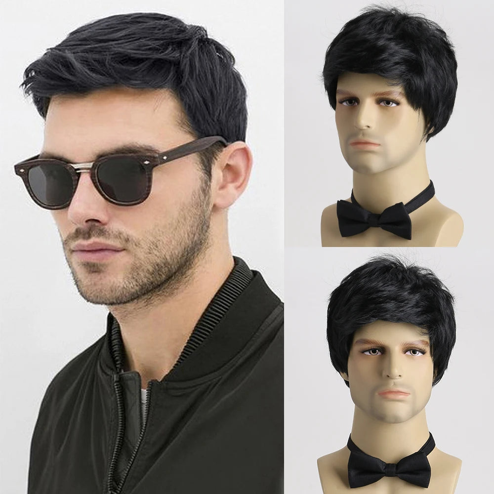 Short  Natural Curly Hair For Male Young Men Heat Resistant Fiber Synthetic Wigs