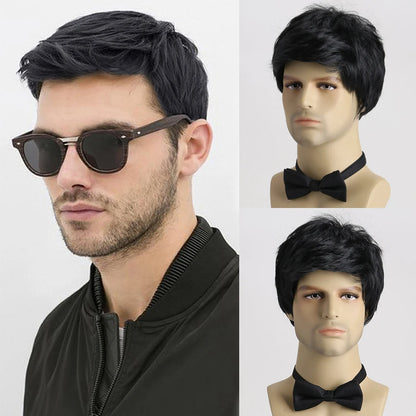 Short  Natural Curly Hair For Male Young Men Heat Resistant Fiber Synthetic Wigs
