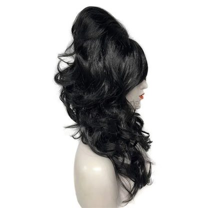 Vintage Wig Long Wavy Black Wig Big Bouffant Beehive Wigs for Women for 50s 80s Costume