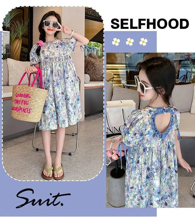 2025 Girls Dress Summer Loose Floral Pattern Beach Dress For Girl Bohemia Princess Children Dresses Vestido Teenage 3-14 Years