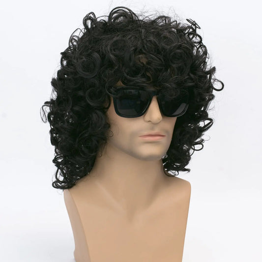 Men's Short Curly Hair Black  synthetic Wig Anime Role-Playing Wig Halloween Role-Playing Costume Wig
