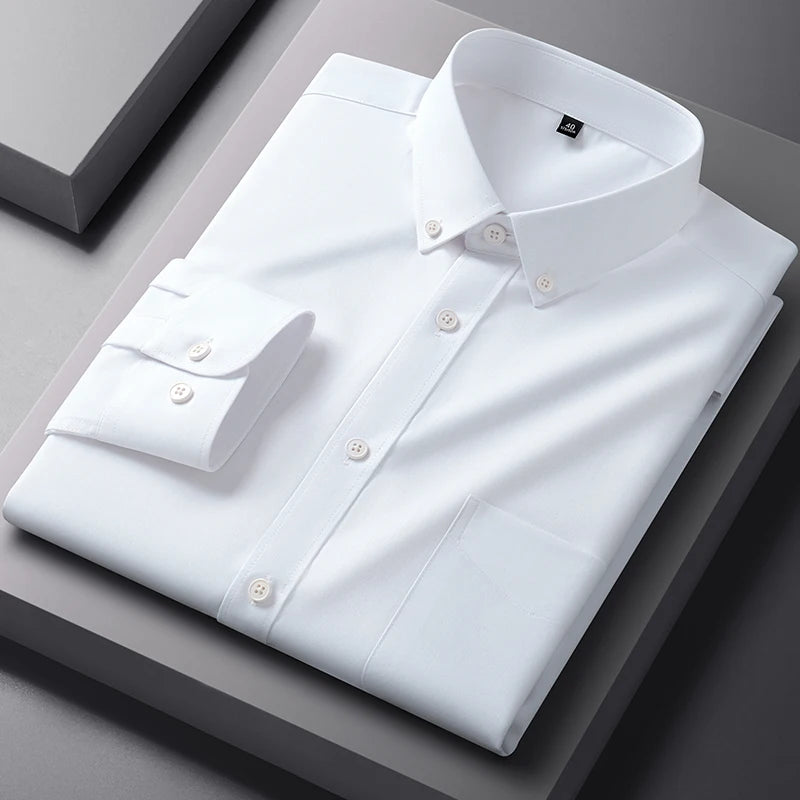 New Quality Anti-Wrinkle Men Shirt Long Sleeves Dress Shirts For Men Slim Fit Camisa Social Business Blouse White Shirt S-4XL