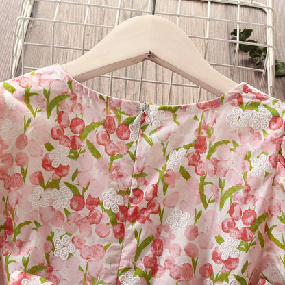 Summer Girls Floral Dresses for Kids Clothes Baby Flower Outfits Cotton Teenager Short Sleeve Children Costumes 4 6 8 9 12 Years