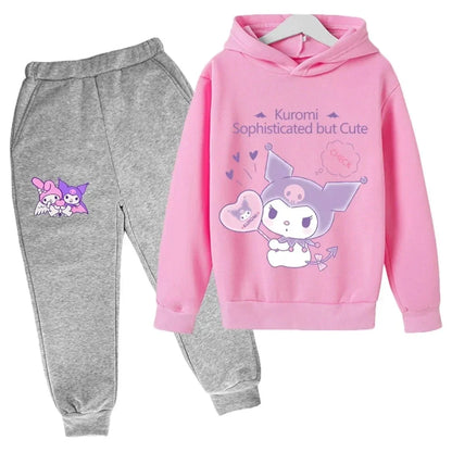 Hello Kitty Casual Funny Children's Tracksuit Boys Kuromi Kids Hoodies Long Pant 2Pcs Sets Baby Girls Kids Suits Sport Tracksuit