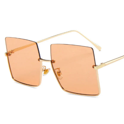 Fashion Oversized Square Sunglasses Women Brand Retro Big Frame Sun Glasses Female Metal Semi-Rimless Designer Oculos De Sol