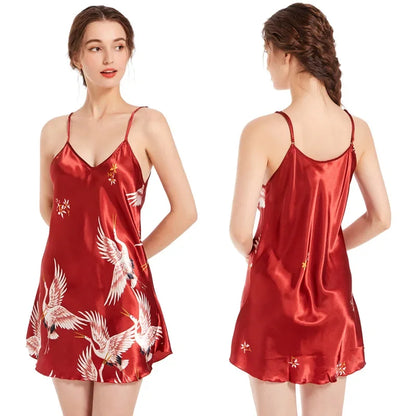 Women Sleepshirts Sexy Sleep Dress Ice Silk Satin Sleepwear for Ladies Nightdress Sleeveless Nightgown Summer  Homewear