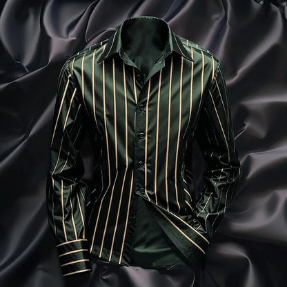 Men's striped shirt fashionable casual outdoor long sleeved lapel button soft and comfortable material new style