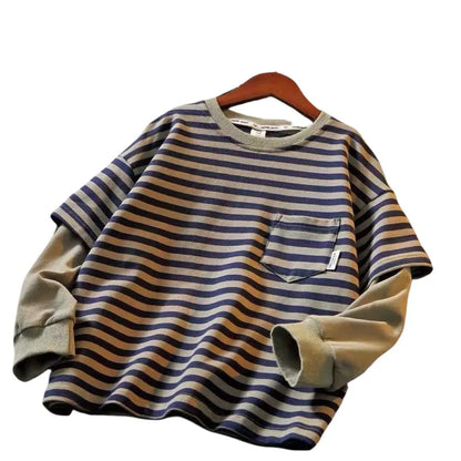 Kids Hoodies New Spring 2025 Striped Patchwork Fashion Korean Casual Baggy Simple Style