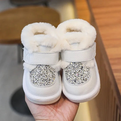 Children Winter Shoes for Baby Girls Snow Boots Infant Toddler Shoes Genuine Leather Soft-soled Anti slip Kids Plush Boots