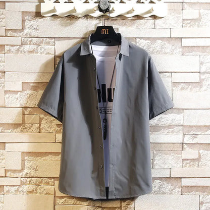 New men's shirt streetwear, solid-color short-sleeved shirt, men's summer trend shirt