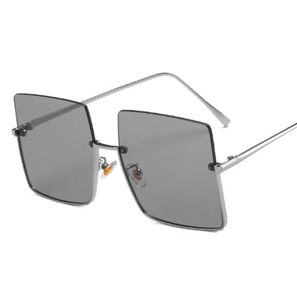 Fashion Oversized Square Sunglasses Women Brand Retro Big Frame Sun Glasses Female Metal Semi-Rimless Designer Oculos De Sol