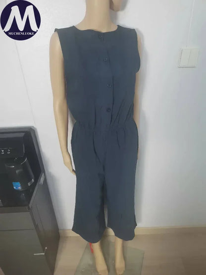 Jumpsuits for Women 2025 Summer Solid Sleeveless Long Jumpsuit Fashion Casual High Waisted Loose Wide Leg Pants Women's Clothing