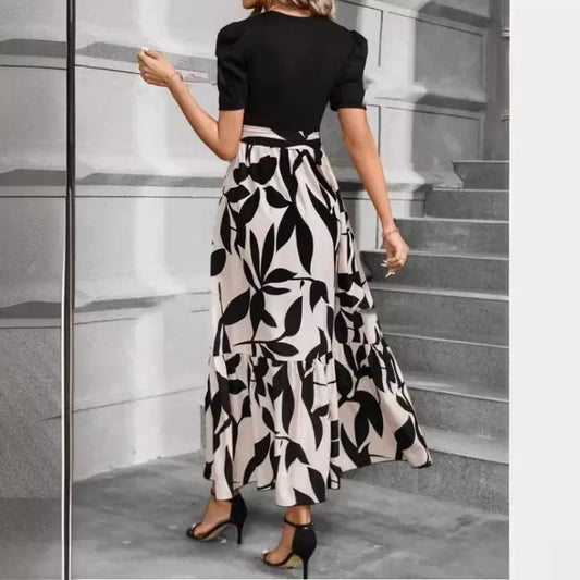 Women's Dresses Spring and Summer Clothing Popular Flower Print Crew Neck Dress Vacation Style Elegant Dress