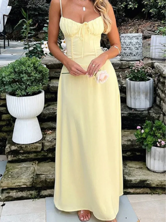 V-neck Sleeveless Camisole Solid Color Lace Up Women's Dress Fashionable Street Vacation Elegant Style Summer Dresses