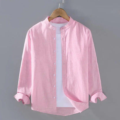Men Shirt Men's Stand Collar Cardigan Shirt Solid Color Single-breasted Long Sleeves Soft Casual Coat for Fall Plus Size Mid