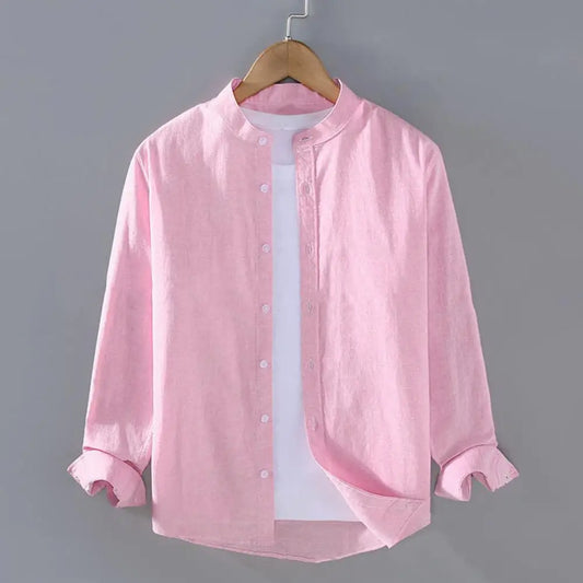 Men Shirt Men's Stand Collar Cardigan Shirt Solid Color Single-breasted Long Sleeves Soft Casual Coat for Fall Plus Size Mid