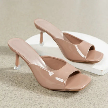 Shoes Female Hot Sale Summer Solid Women's Slippers Square Toe Open Toe Sexy Dress Party Elegant High Heels Women Slippers