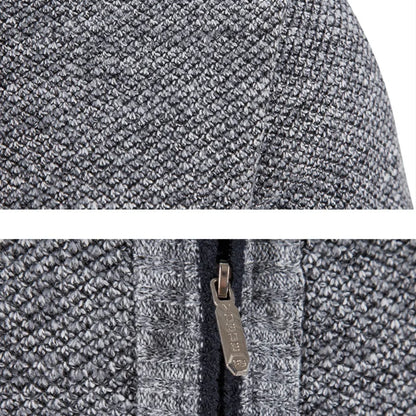 Autumn Winter New Men Trendy Knitted Cardigan Fleece Zipper Sweater Men's Warm Coat Stand-up Collar Solid Color Sweater Cardigan