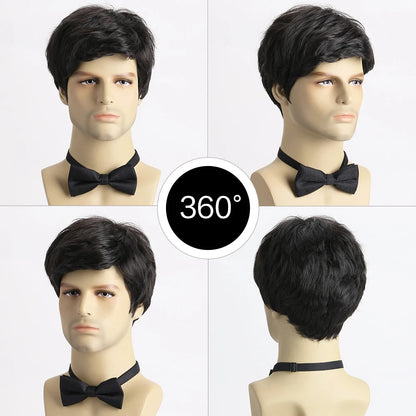 Short  Natural Curly Hair For Male Young Men Heat Resistant Fiber Synthetic Wigs