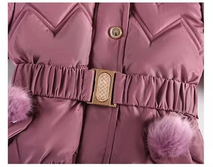 Winter Girls Princess Coat Thicken Kids Jacket Hooded Zipper Fur Collar Outerwear Keep Warm Children's Clothing 4 5 6 8 10 Years