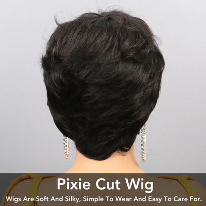 Short Bob Wig Human Hair for Black Women Pixie Cut wigs Human Hair Wig Glueless Wig None Lace Front Wig with Bangs Natural Black