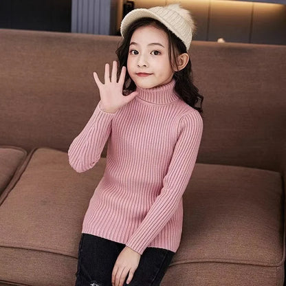 Autumn Winter Turtleneck Knitted Pullover Sweaters for Kids Girls Boys Bottom Knitwear 1-10Yrs Children's Clothes