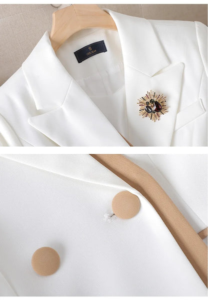 Fashion Pink White Women Pant Suit 2 Piece Set Office Ladies Female Business Work Wear Formal Blazer Jacket And Trouser