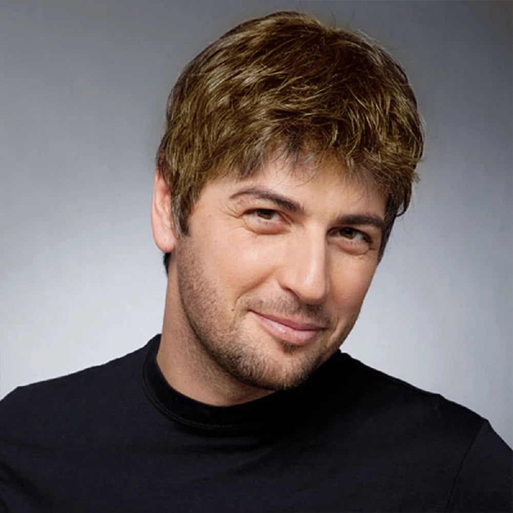 Fashion Men's Short Hair Wig Breathable Synthetic Fiber Head Covering Wig Adjustables Size For Men Proms Weddings Role Playing