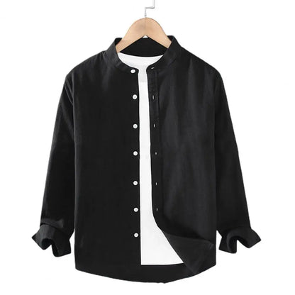 Men Shirt Men's Stand Collar Cardigan Shirt Solid Color Single-breasted Long Sleeves Soft Casual Coat for Fall Plus Size Mid