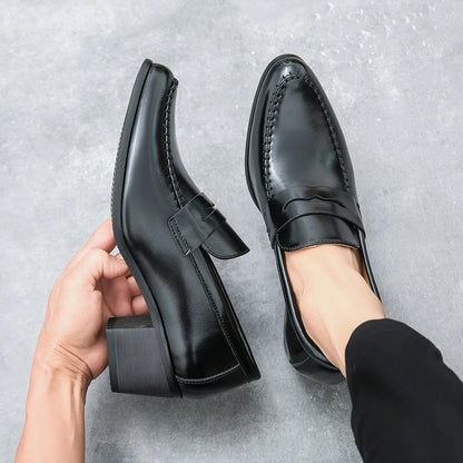 Men Retro Dress Shoes Black Brown Medium High Heels European and American Business Banquet Cuban Leather Shoes Size 38-45