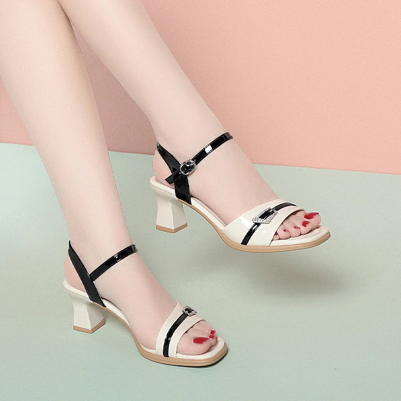 One-Button High Heel Sandals Fashion Shoes For Women's Contrasting Colors And No Tired Feet Summer Women's Shoes With Skirt