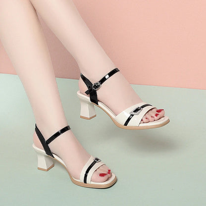 One-Button High Heel Sandals Fashion Shoes For Women's Contrasting Colors And No Tired Feet Summer Women's Shoes With Skirt
