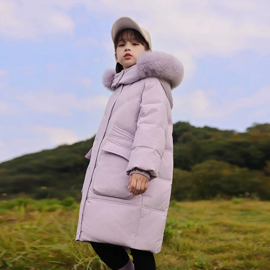 Winter warm Down jacket kids toddler girl clothes Girls LONG clothing Thicken Parka Hooded Outerwear Coats Children snow suit