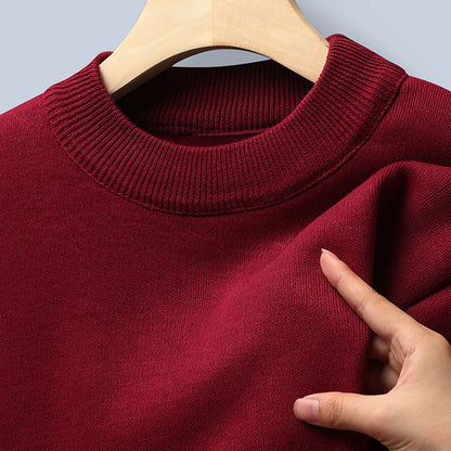 Winter New Men's Knitted Sweater with A Half High Collar Solid Color Plush and Warm Knitted Lining Top  Casual and Versatile Top
