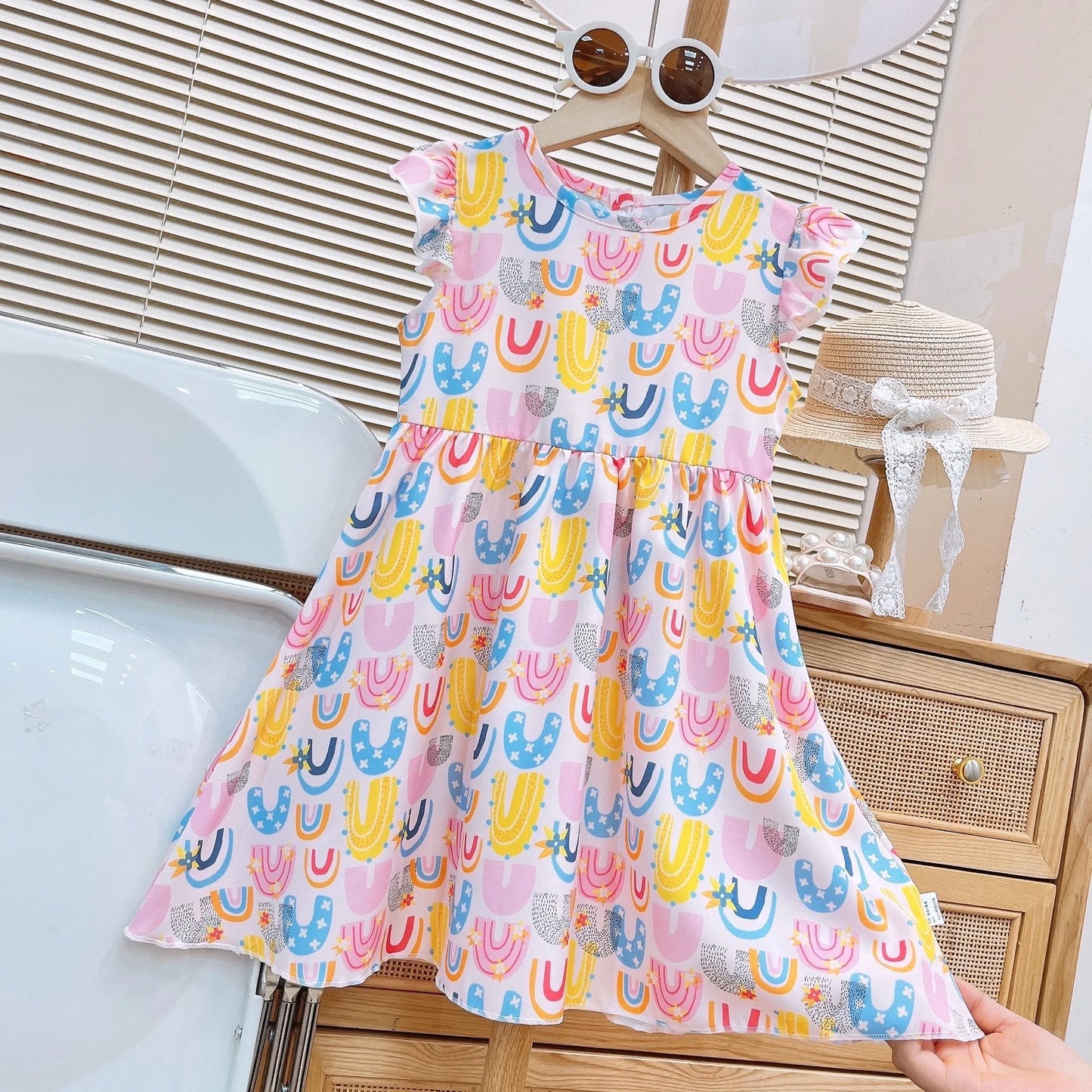 Girls Summer Dress New Fashion Floral Princess Dress with Flutter Sleeves for Toddlers and Young Children