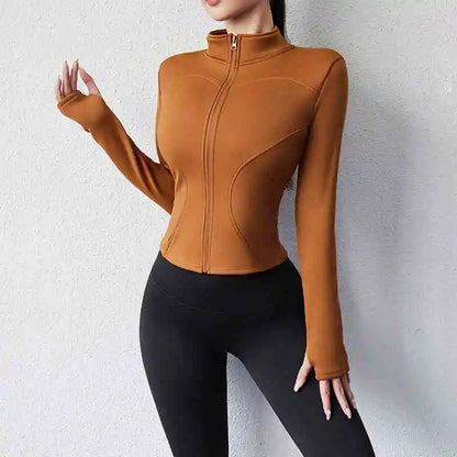 Activewear  Gym Jacket Quick Dry Womens Yoga Wear High Elasticity Breathable Long Zipper Sports Fitness Top