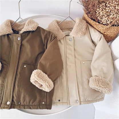 Boys Girls Warm Winter Coats Children Casual Padded Jacket Kids Solid Colour Fashion Outerwear  Toddler Turndown Collar Clothing