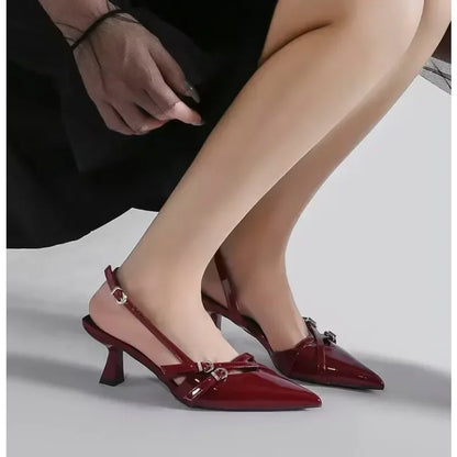 Fashionable large-sized sandals, 2025 summer new sexy party, patent leather pointed-toe elegant stiletto women's shoes