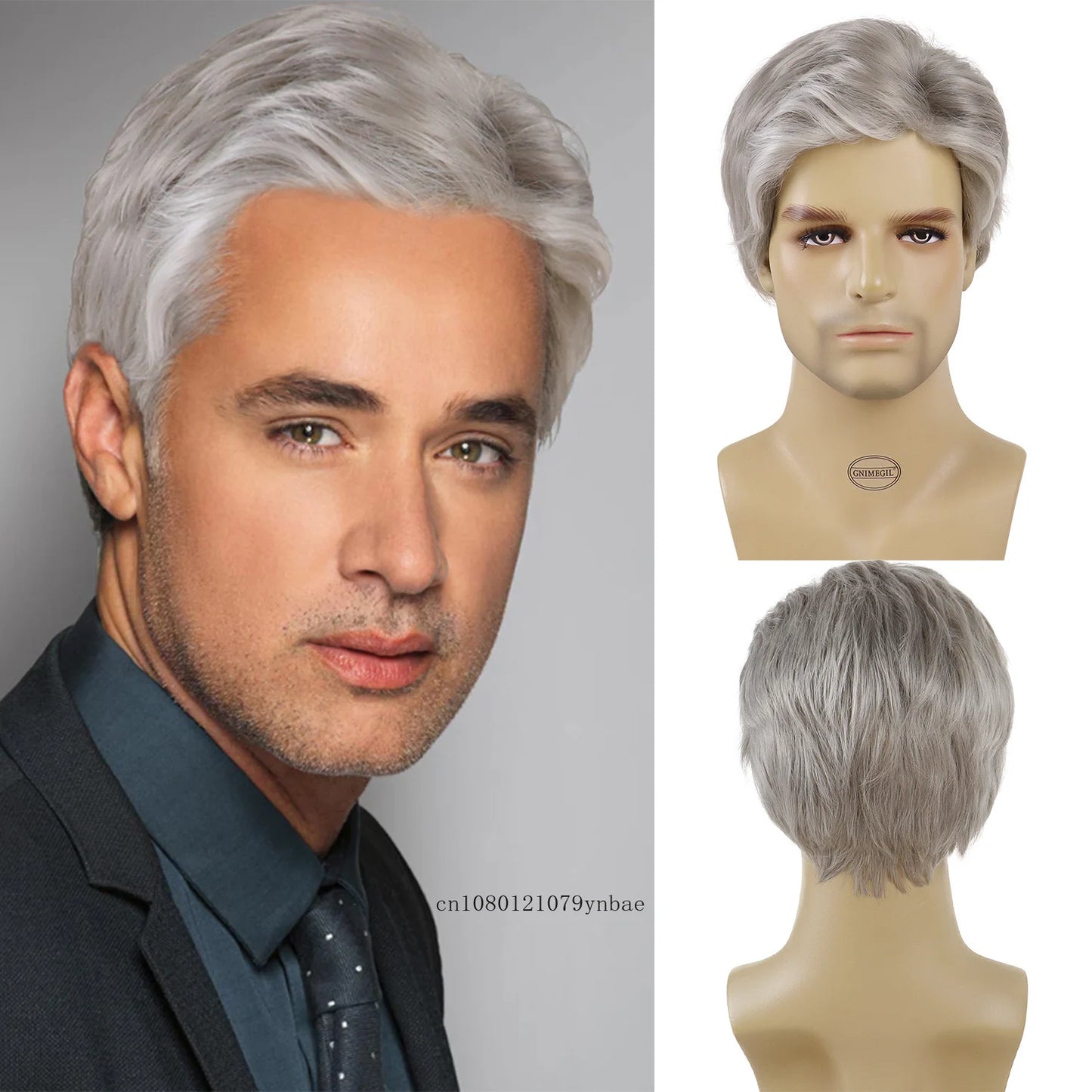 Short Wigs for Older Men Synthetic Grey Color Wig Toupees Natural Curly Wigs Daily Use Male Cosplay Costume Wig Hair Replacement