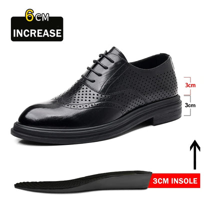 Spring Summer Men Hollow Platform High Heel 6/8 CM Height Growth Formal Men Derby Leather Shoes Man Wedding Dress Elevator Shoes