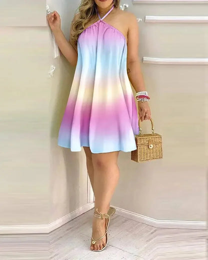 Dresses For Woman 2025 Sexy Sleeveless Backless Short Mini Dress Loose Halter Neck Print Beach Sundress Floral Vestidos S-3XL