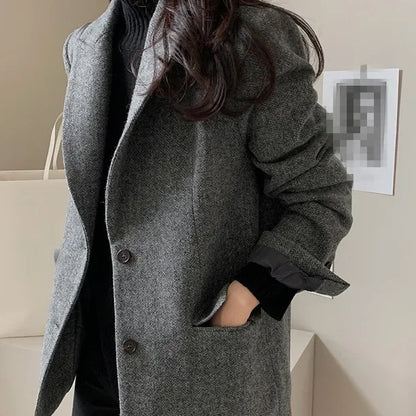 Women Blazers Coats Notched Full Sleeve Slim Fit Elegant Splice Suits Single Breasted Coat Autumn Winter 2024 Blazer Outerwear