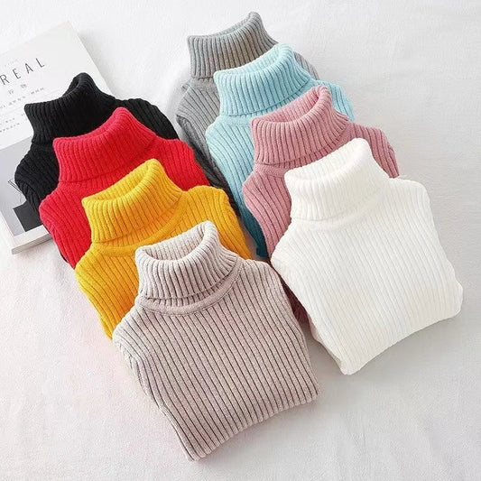 Autumn Winter Turtleneck Knitted Pullover Sweaters for Kids Girls Boys Bottom Knitwear 1-10Yrs Children's Clothes