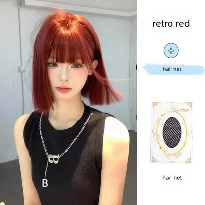 Wig Short Hair Female Internet Celebrity Short Hair Daily Lolita Natural Bangs Full Head Cover Black Red Supernatural Synthetic