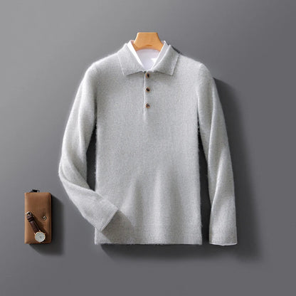 Autumn And Winter New 100 Pure Wool Sweater Men's POLO Collar Button Loose Pullover Sweater Cashmere Knitted Bottoming Shirt